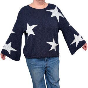 Cato Star Sweater Womens Size 18/20W Blue Bell Sleeve Cotton Blend Knit Pullover